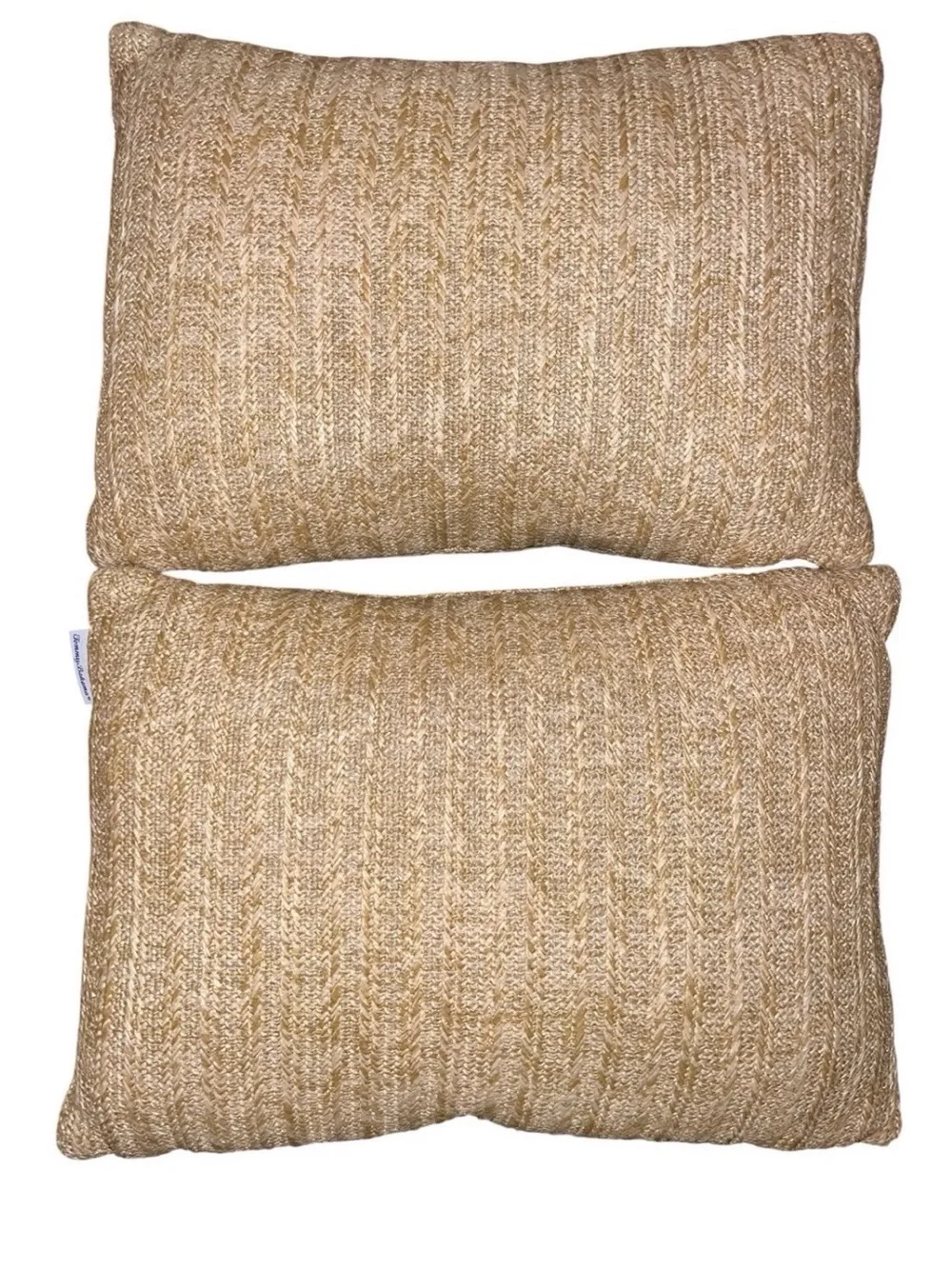 2 Tommy Bahama Pillows Tan Woven Faux Straw Indoor Outdoor, 17.5x13x3” Each